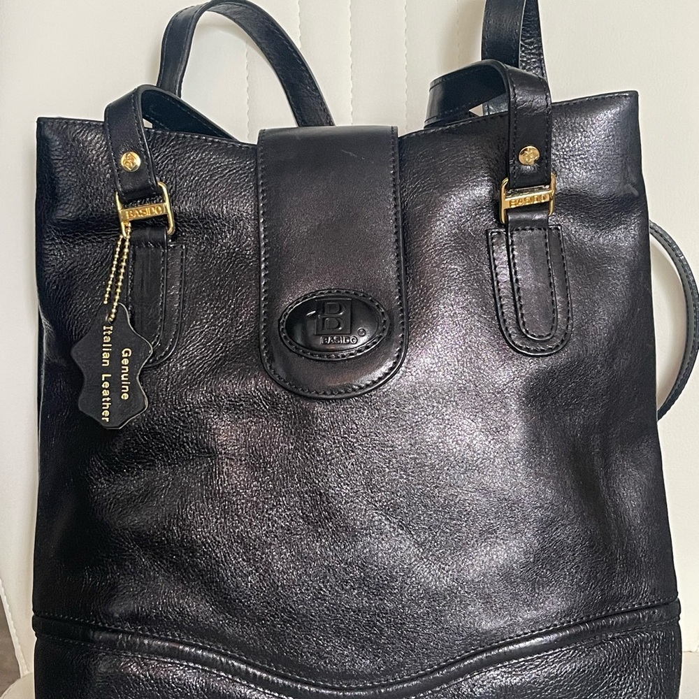 VTG Basido Italian Black Leather Handbag